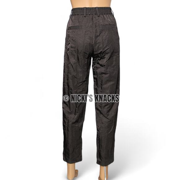 Buckle Shinestar Crinkle Pleated Tapered Pants High Rise Black Textured Size S - Picture 5 of 10